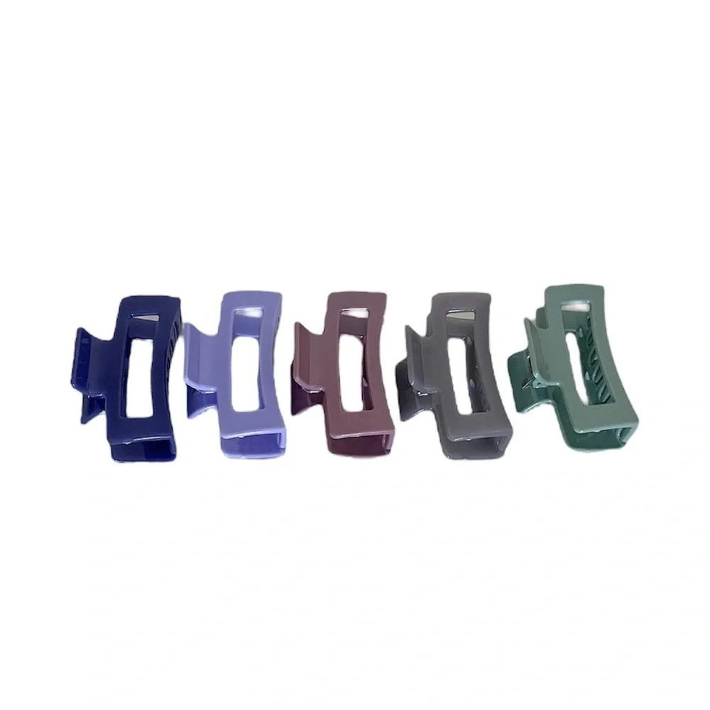 Purple Multicolored Rectangular Medium Size Claw Clip Hair Accessory 5 Pk Bundle